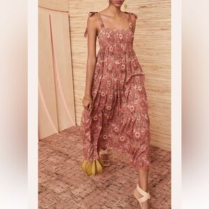 Ulla Johnson Cordelia Dress in Rosebud Tie Strap Midi Rose Floral Print